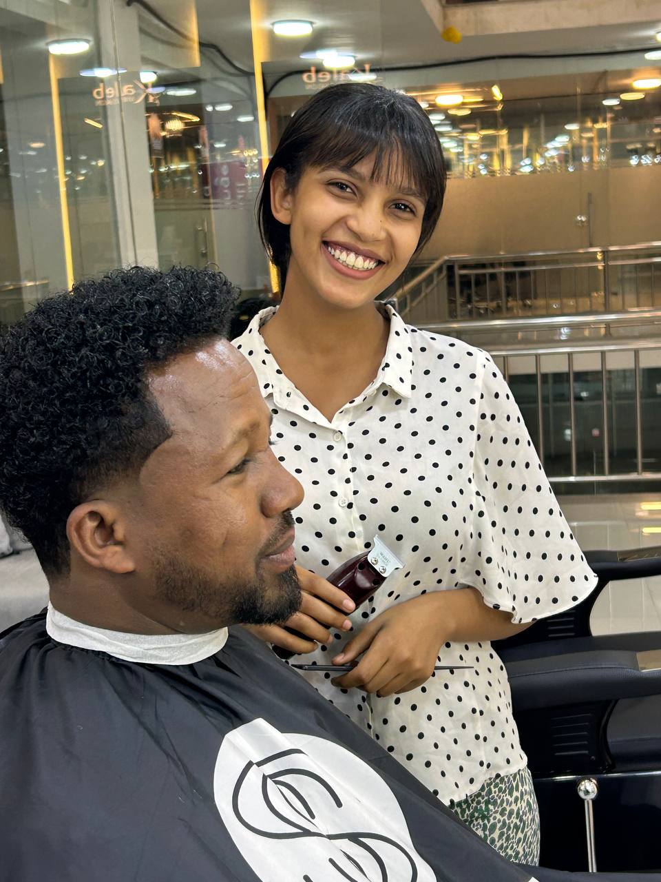 Female Barber at Kaleb Men's Salon